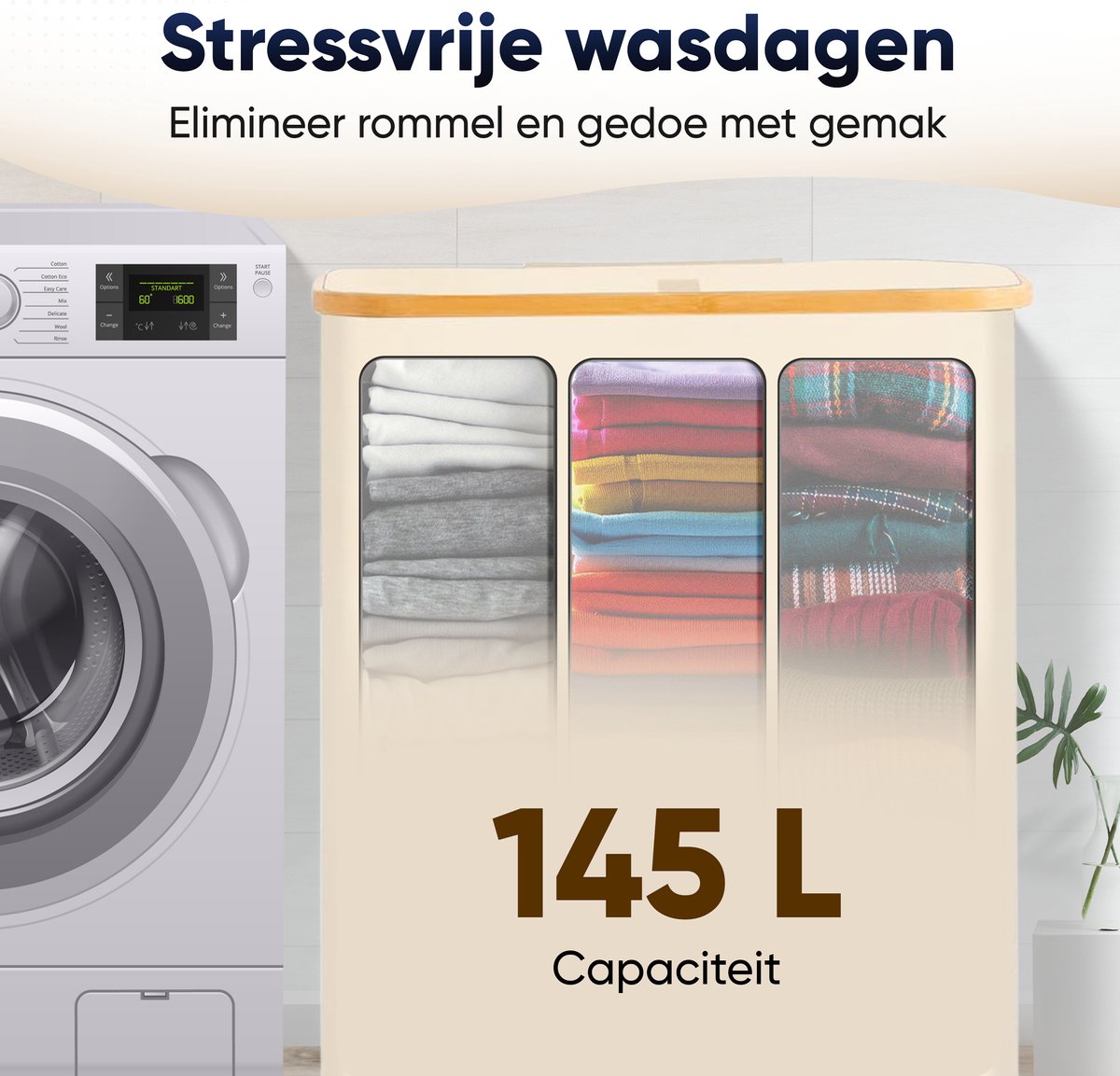 DARI 145L Wasmand | Opvouwbaar met Bamboe Frame