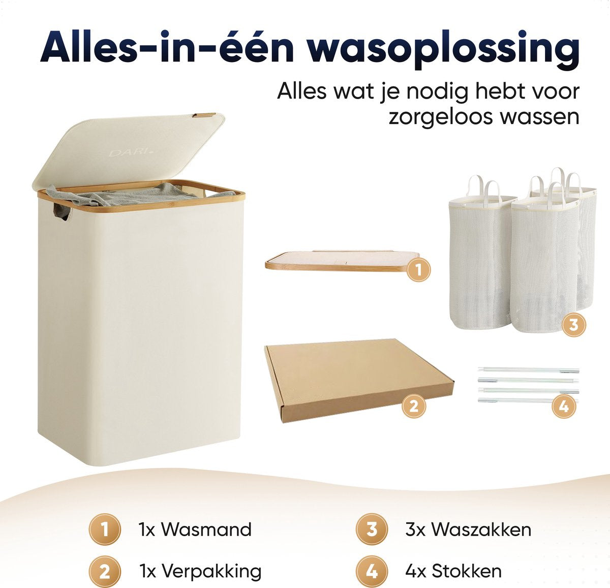 DARI 145L Wasmand | Opvouwbaar met Bamboe Frame