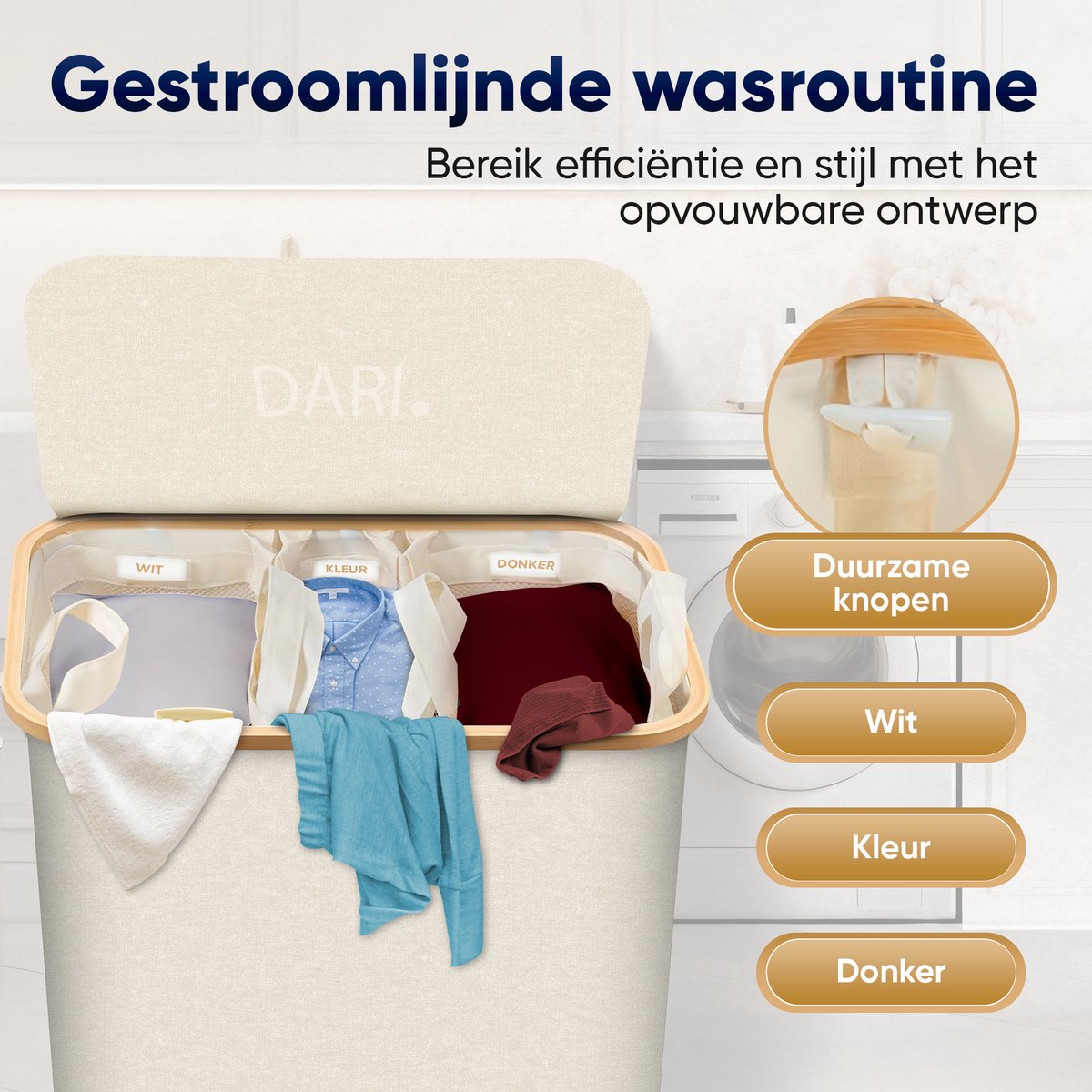 DARI 145L Wasmand | Opvouwbaar met Bamboe Frame